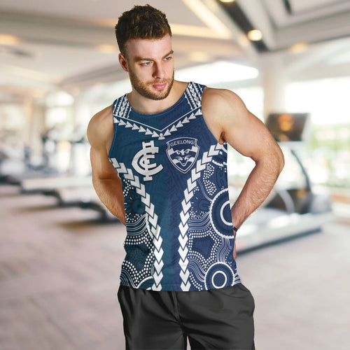 Custom Football Cats and Blues Men Tank Top 2026 Together Aboriginal Polynesian Pattern
