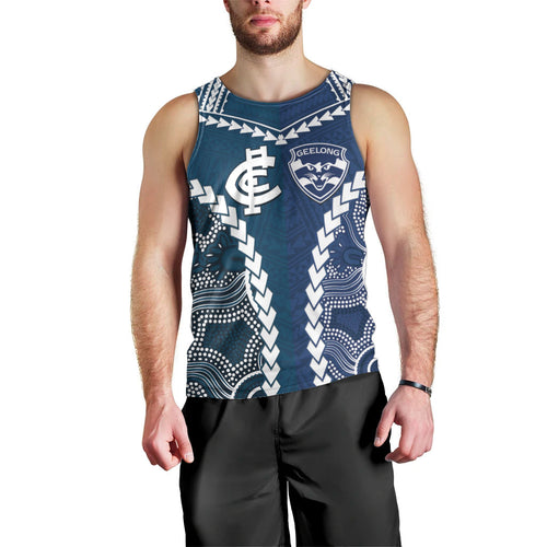 Custom Football Cats and Blues Men Tank Top 2026 Together Aboriginal Polynesian Pattern
