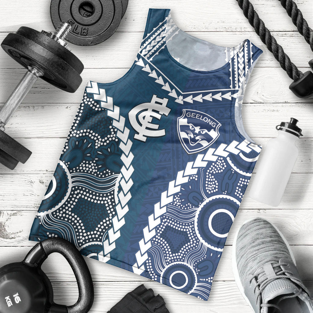 Custom Football Cats and Blues Men Tank Top 2026 Together Aboriginal Polynesian Pattern