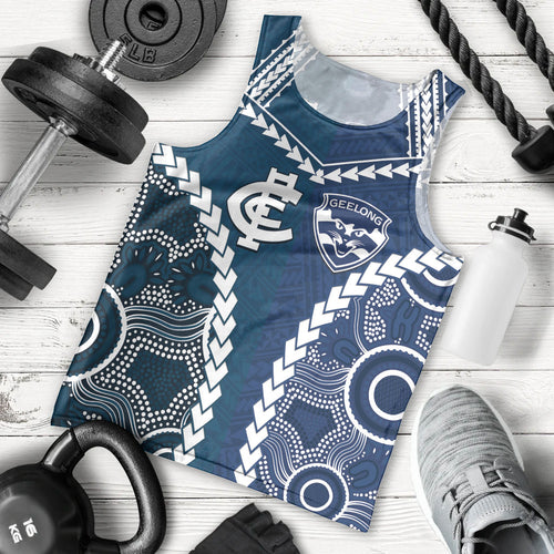Custom Football Cats and Blues Men Tank Top 2026 Together Aboriginal Polynesian Pattern