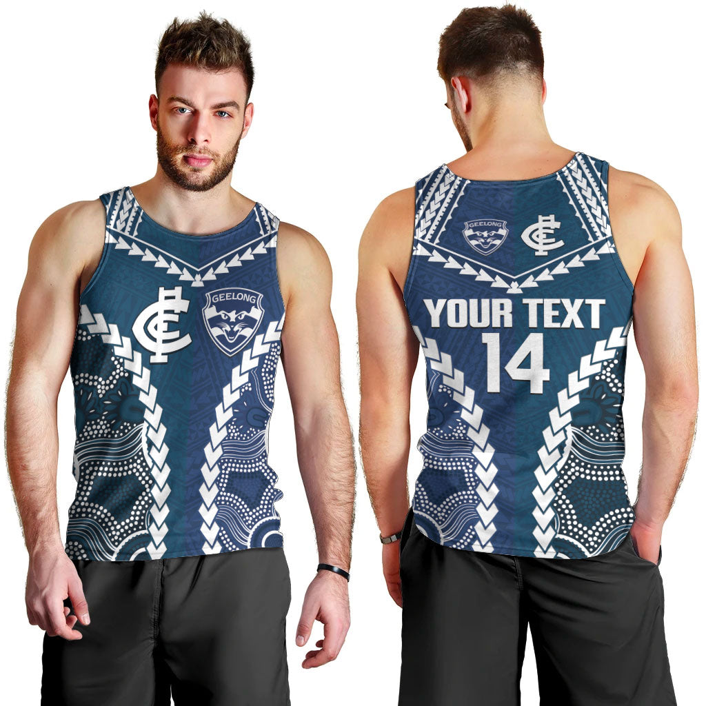 Custom Football Cats and Blues Men Tank Top 2026 Together Aboriginal Polynesian Pattern