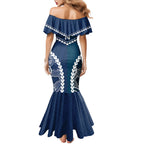 Custom Football Cats and Blues Mermaid Dress 2026 Together Aboriginal Polynesian Pattern