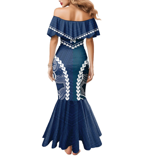Custom Football Cats and Blues Mermaid Dress 2026 Together Aboriginal Polynesian Pattern