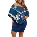 Custom Football Cats and Blues Off Shoulder Short Dress 2026 Together Aboriginal Polynesian Pattern