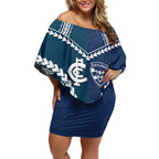 Custom Football Cats and Blues Off Shoulder Short Dress 2026 Together Aboriginal Polynesian Pattern
