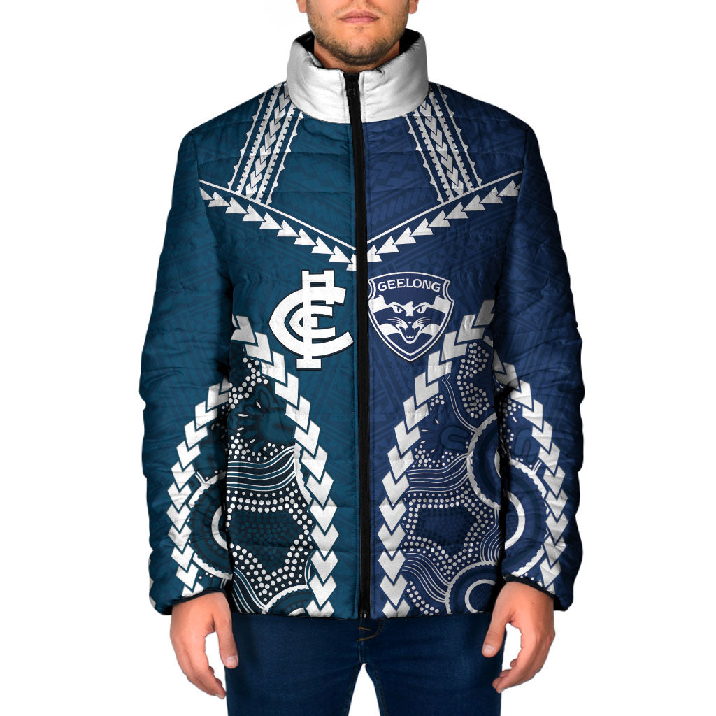 Custom Football Cats and Blues Padded Jacket 2026 Together Aboriginal Polynesian Pattern