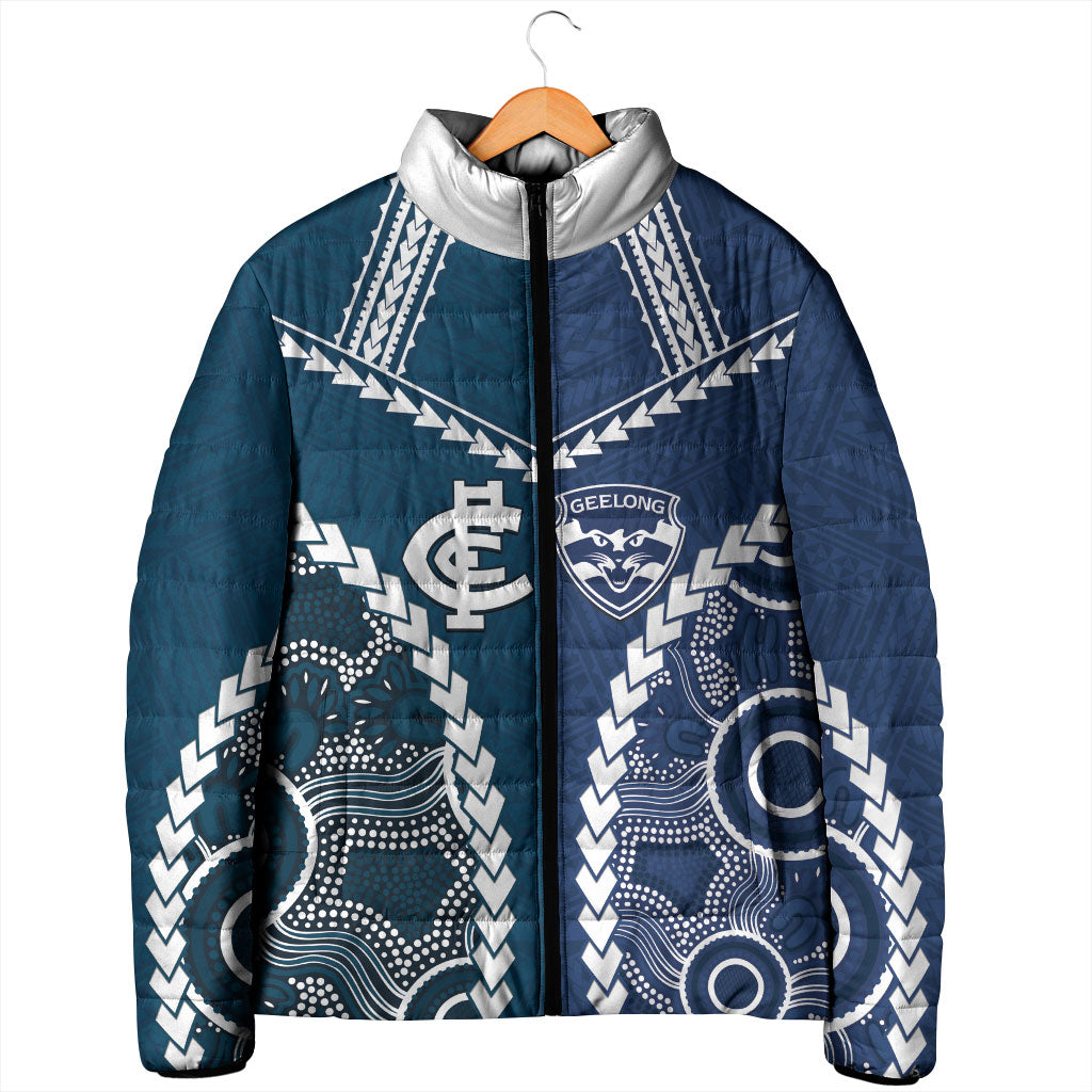 Custom Football Cats and Blues Padded Jacket 2026 Together Aboriginal Polynesian Pattern