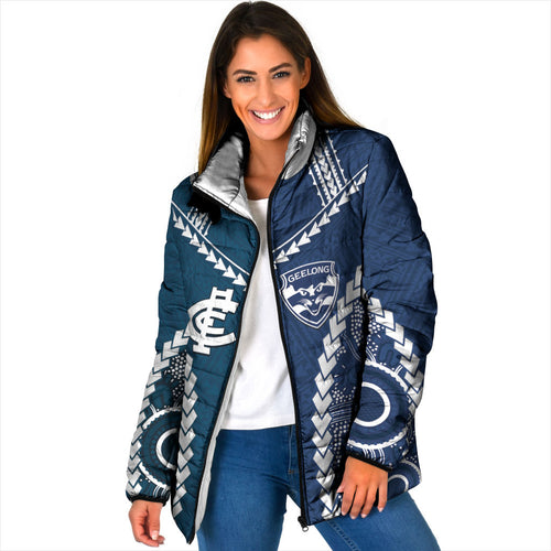 Custom Football Cats and Blues Padded Jacket 2026 Together Aboriginal Polynesian Pattern
