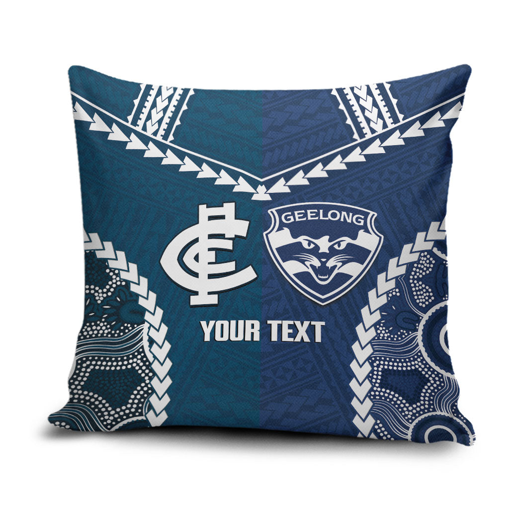 Custom Football Cats and Blues Pillow Cover 2026 Together Aboriginal Polynesian Pattern
