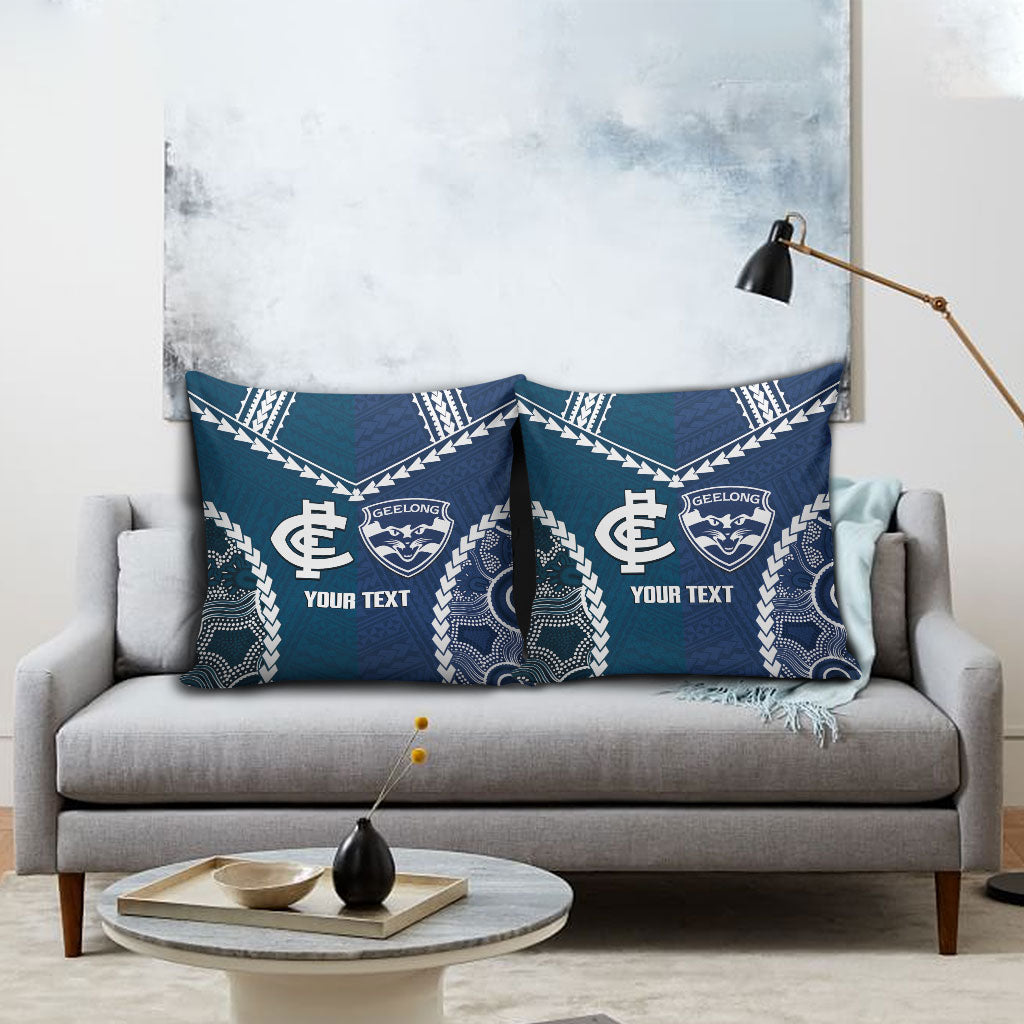 Custom Football Cats and Blues Pillow Cover 2026 Together Aboriginal Polynesian Pattern