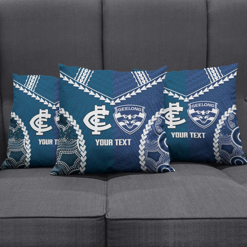 Custom Football Cats and Blues Pillow Cover 2026 Together Aboriginal Polynesian Pattern