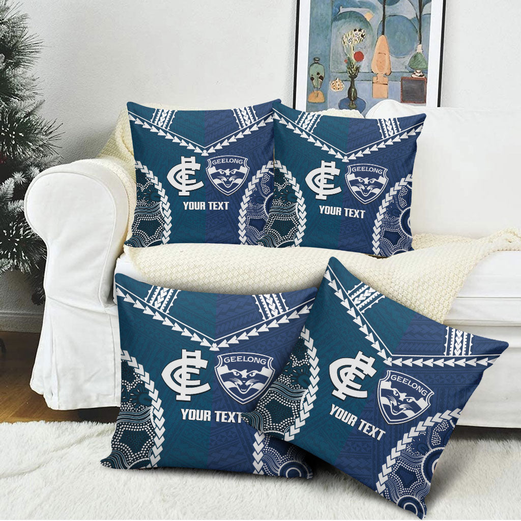 Custom Football Cats and Blues Pillow Cover 2026 Together Aboriginal Polynesian Pattern