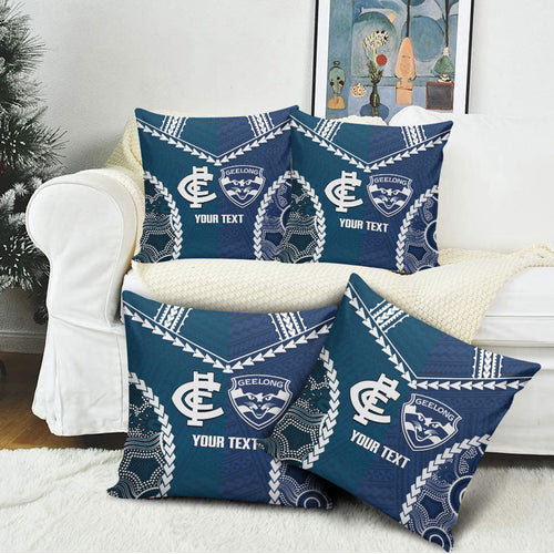Custom Football Cats and Blues Pillow Cover 2026 Together Aboriginal Polynesian Pattern