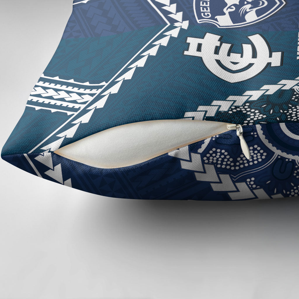 Custom Football Cats and Blues Pillow Cover 2026 Together Aboriginal Polynesian Pattern