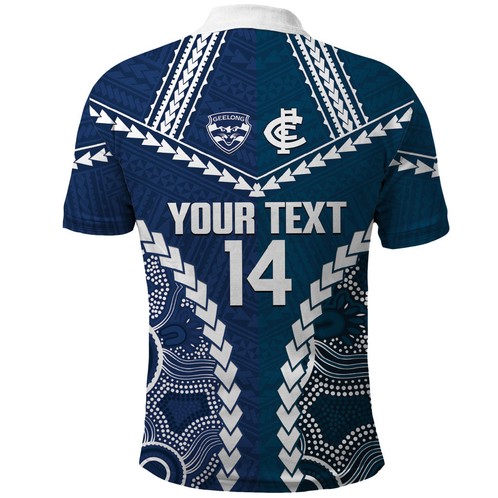 Custom Football Cats and Blues Polo Shirt 2026 Together Aboriginal Polynesian Pattern