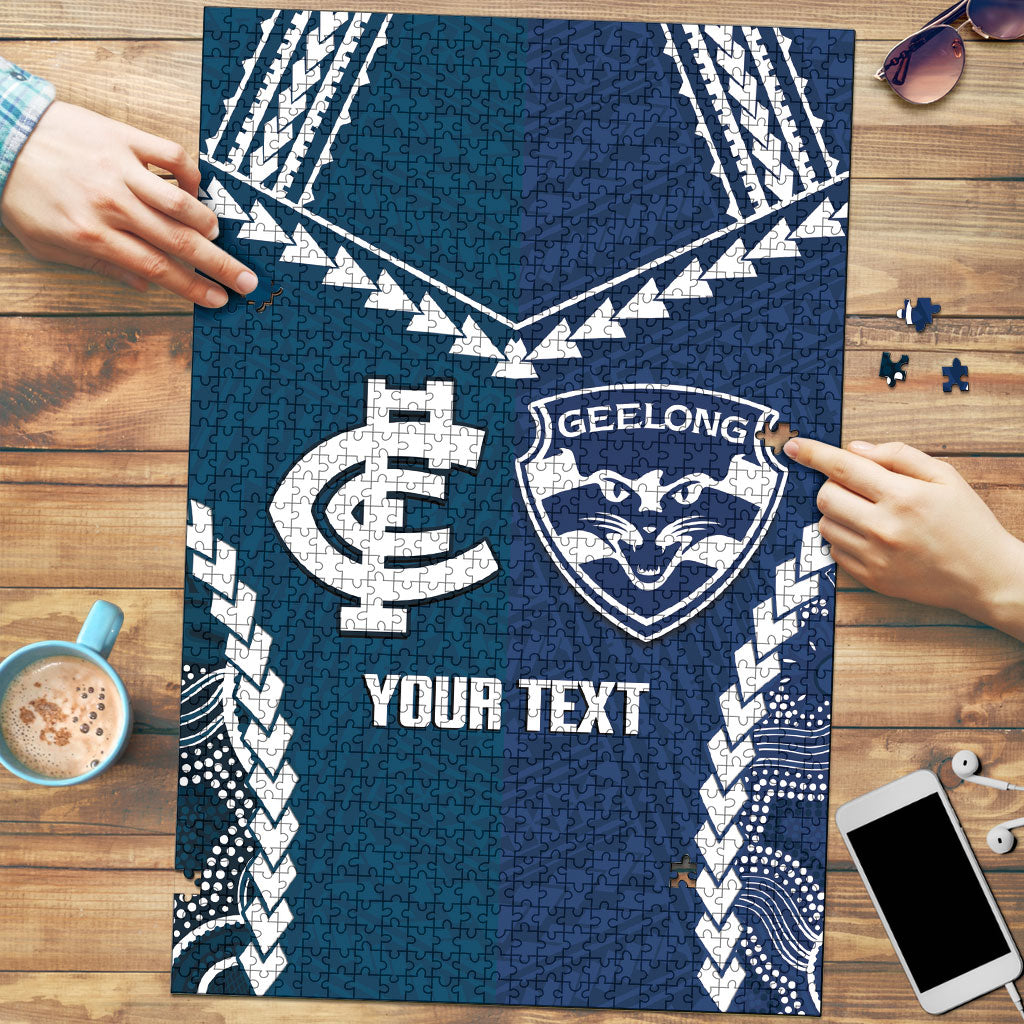Custom Football Cats and Blues Puzzle 2026 Together Aboriginal Polynesian Pattern