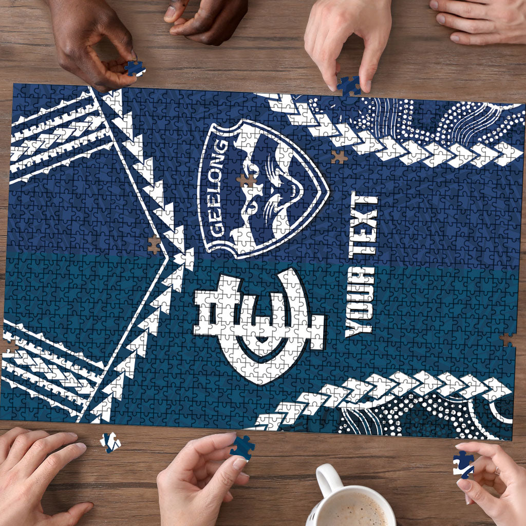 Custom Football Cats and Blues Puzzle 2026 Together Aboriginal Polynesian Pattern