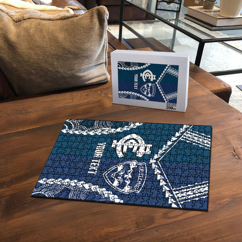 Custom Football Cats and Blues Puzzle 2026 Together Aboriginal Polynesian Pattern