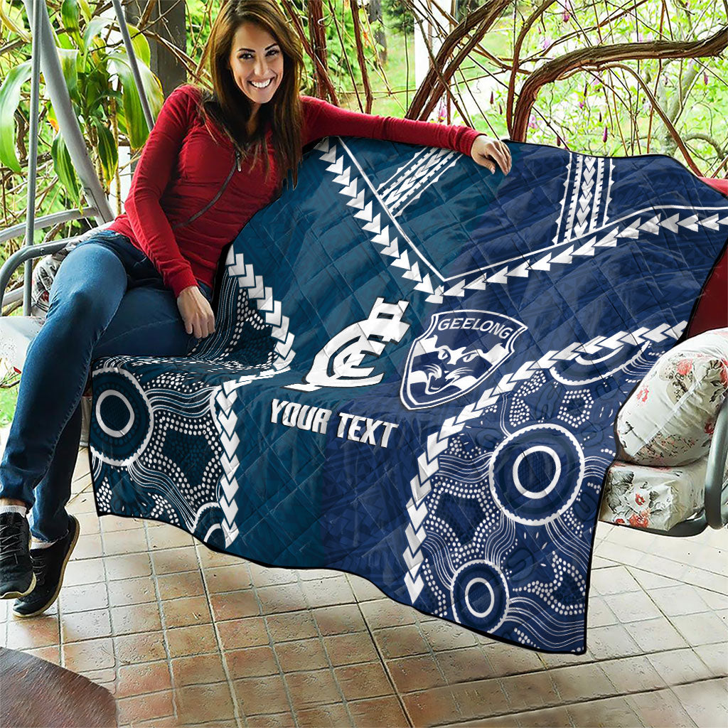 Custom Football Cats and Blues Quilt 2026 Together Aboriginal Polynesian Pattern