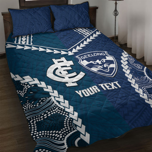 Custom Football Cats and Blues Quilt Bed Set 2026 Together Aboriginal Polynesian Pattern