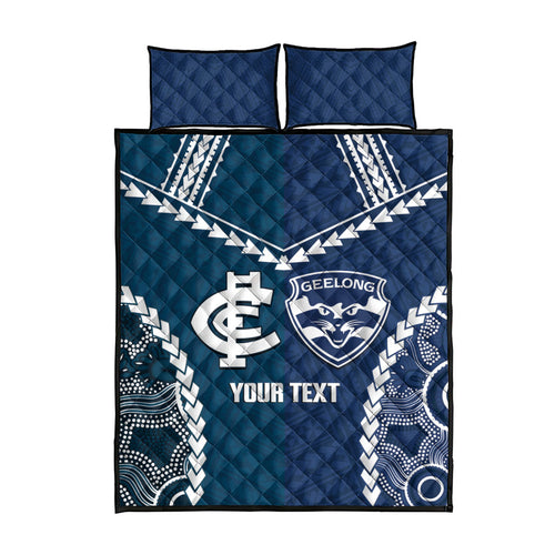 Custom Football Cats and Blues Quilt Bed Set 2026 Together Aboriginal Polynesian Pattern