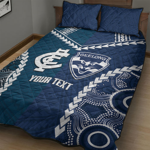 Custom Football Cats and Blues Quilt Bed Set 2026 Together Aboriginal Polynesian Pattern