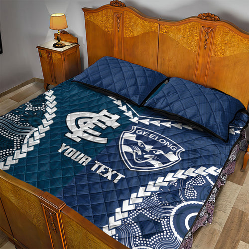 Custom Football Cats and Blues Quilt Bed Set 2026 Together Aboriginal Polynesian Pattern