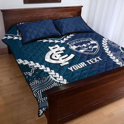 Custom Football Cats and Blues Quilt Bed Set 2026 Together Aboriginal Polynesian Pattern