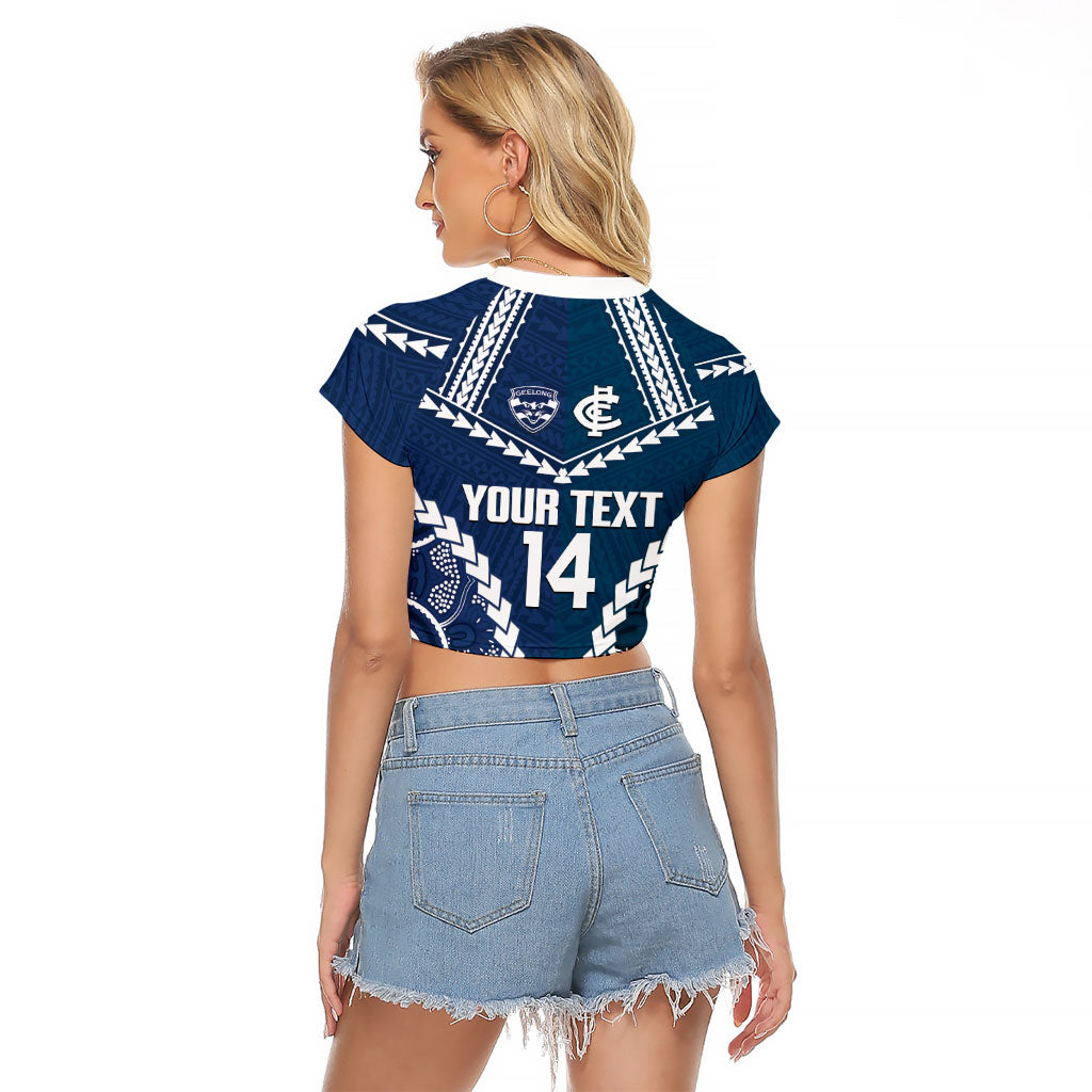 Custom Football Cats and Blues Raglan Cropped T Shirt 2026 Together Aboriginal Polynesian Pattern