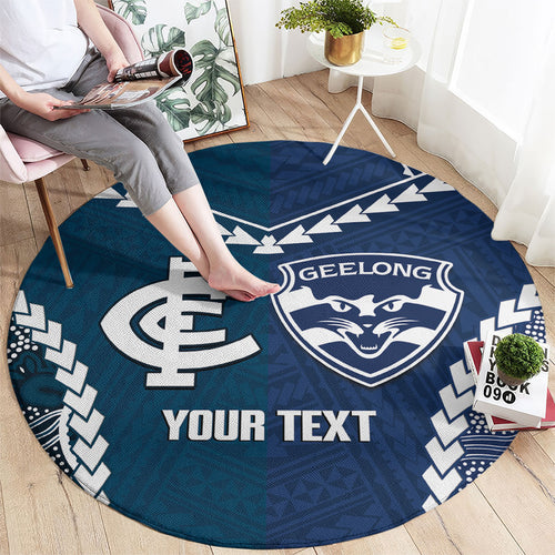 Custom Football Cats and Blues Round Carpet 2026 Together Aboriginal Polynesian Pattern