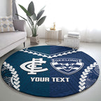Custom Football Cats and Blues Round Carpet 2026 Together Aboriginal Polynesian Pattern