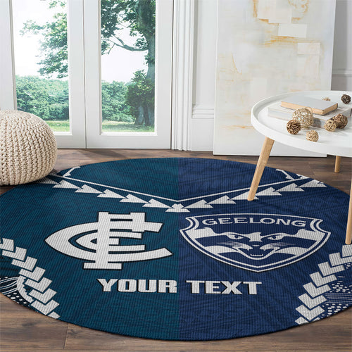 Custom Football Cats and Blues Round Carpet 2026 Together Aboriginal Polynesian Pattern