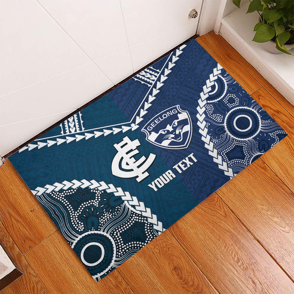 Custom Football Cats and Blues Rubber Doormat 2026 Together Aboriginal Polynesian Pattern