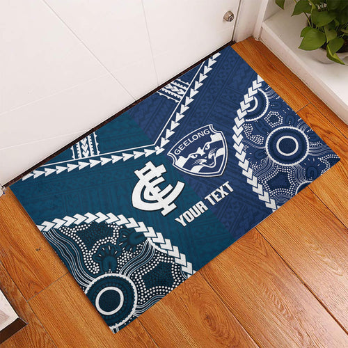 Custom Football Cats and Blues Rubber Doormat 2026 Together Aboriginal Polynesian Pattern