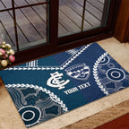 Custom Football Cats and Blues Rubber Doormat 2026 Together Aboriginal Polynesian Pattern