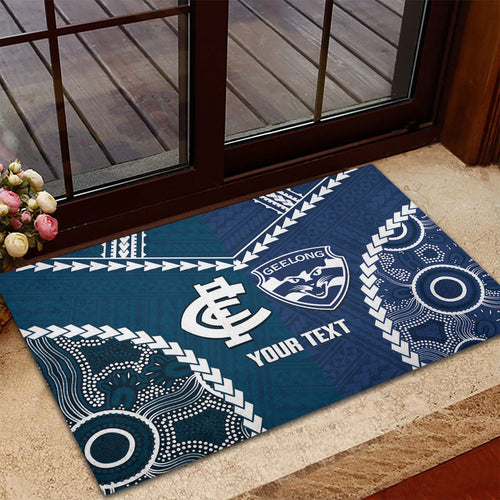 Custom Football Cats and Blues Rubber Doormat 2026 Together Aboriginal Polynesian Pattern