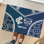 Custom Football Cats and Blues Rubber Doormat 2026 Together Aboriginal Polynesian Pattern