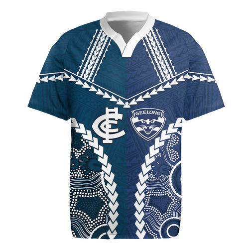Custom Football Cats and Blues Rugby Jersey 2026 Together Aboriginal Polynesian Pattern
