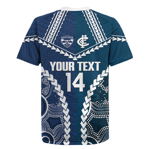 Custom Football Cats and Blues Rugby Jersey 2026 Together Aboriginal Polynesian Pattern
