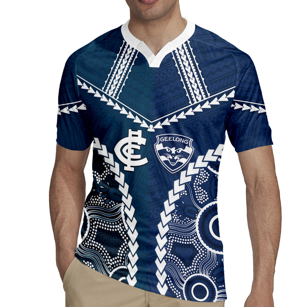 Custom Football Cats and Blues Rugby Jersey 2026 Together Aboriginal Polynesian Pattern