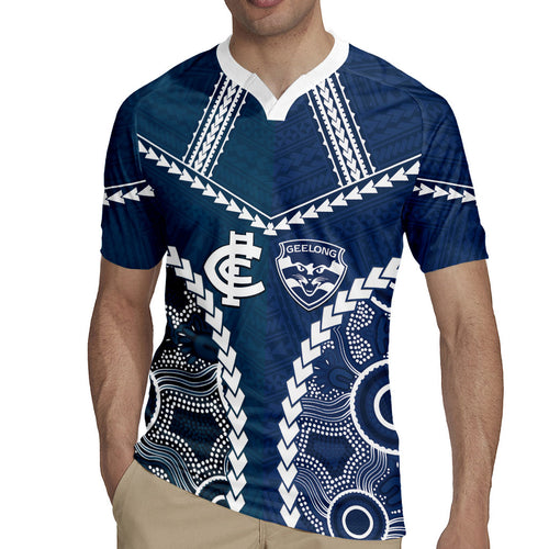 Custom Football Cats and Blues Rugby Jersey 2026 Together Aboriginal Polynesian Pattern
