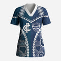 Custom Football Cats and Blues Scrub Top 2026 Together Aboriginal Polynesian Pattern