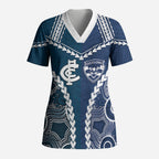 Custom Football Cats and Blues Scrub Top 2026 Together Aboriginal Polynesian Pattern