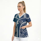 Custom Football Cats and Blues Scrub Top 2026 Together Aboriginal Polynesian Pattern