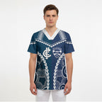 Custom Football Cats and Blues Scrub Top 2026 Together Aboriginal Polynesian Pattern