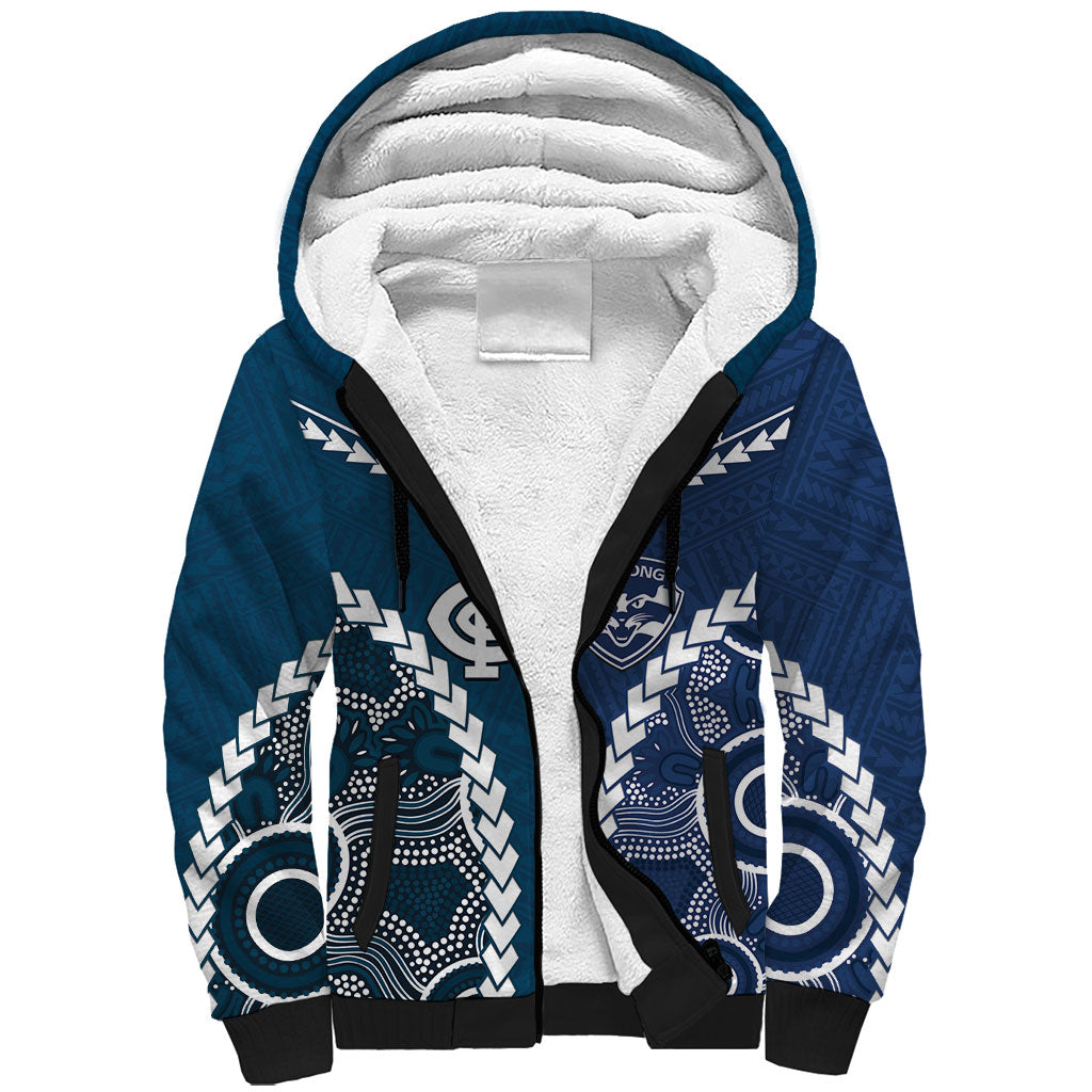 Custom Football Cats and Blues Sherpa Hoodie 2026 Together Aboriginal Polynesian Pattern