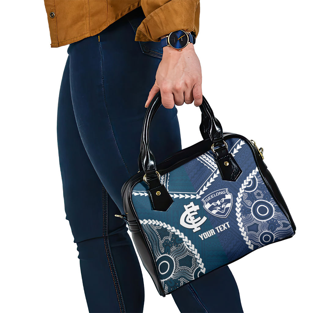 Custom Football Cats and Blues Shoulder Handbag 2026 Together Aboriginal Polynesian Pattern
