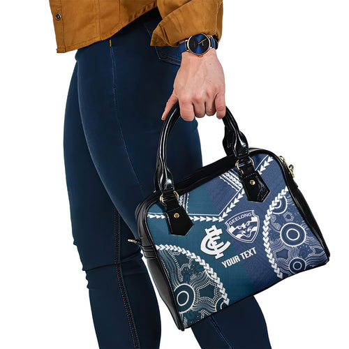 Custom Football Cats and Blues Shoulder Handbag 2026 Together Aboriginal Polynesian Pattern