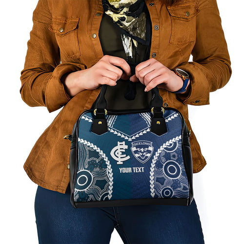 Custom Football Cats and Blues Shoulder Handbag 2026 Together Aboriginal Polynesian Pattern