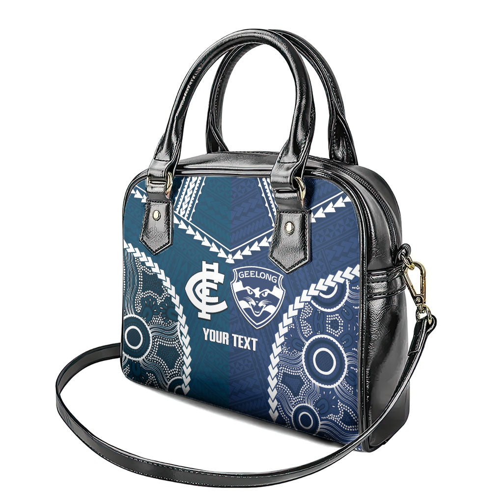 Custom Football Cats and Blues Shoulder Handbag 2026 Together Aboriginal Polynesian Pattern